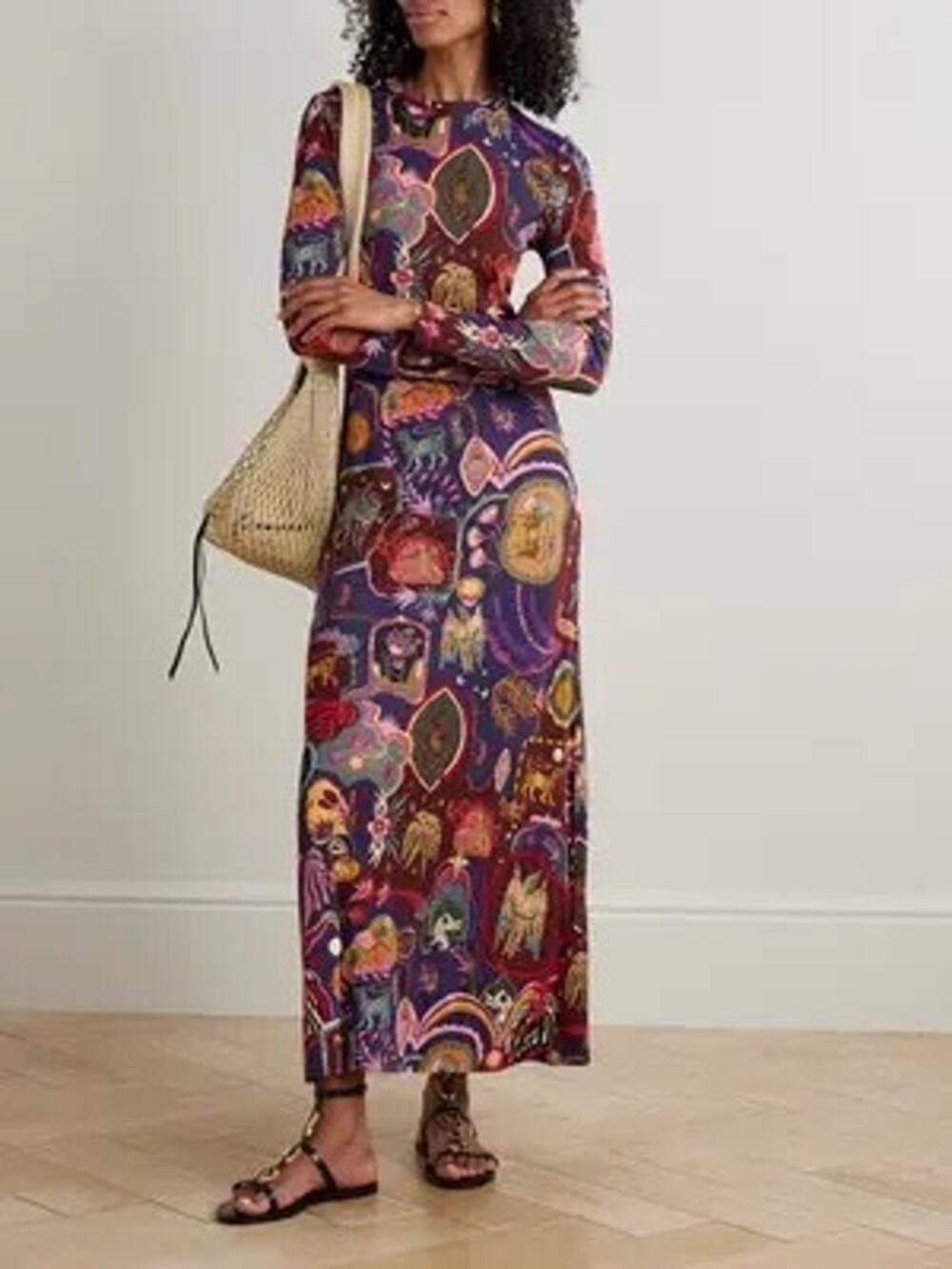 Farm Rio Womens XS Artsy Surreal Land Maxi Dress Bodycon Whimsical Mystical